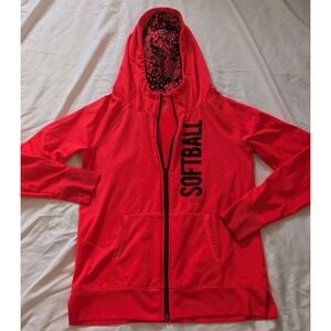 Justice Girls Size 14 Red Full-Zip Softball Long Sleeve Hooded Sweatshirt